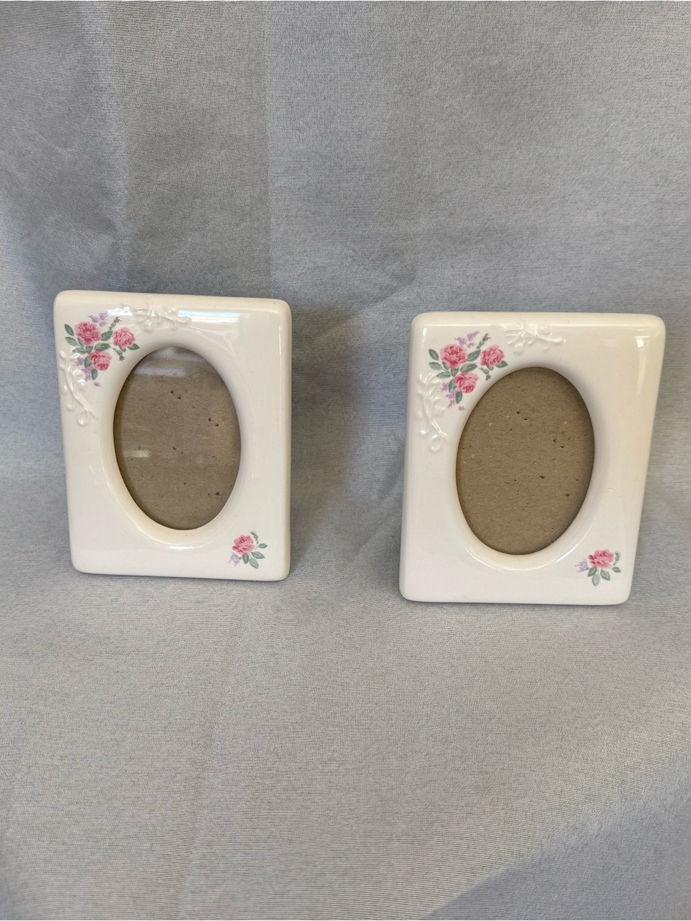 Ceramic Pink Floral Oval Photo Frame (Set of 2)